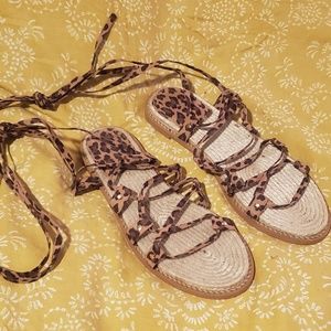 New Forever21 espadrille ankle tie leopard sandals